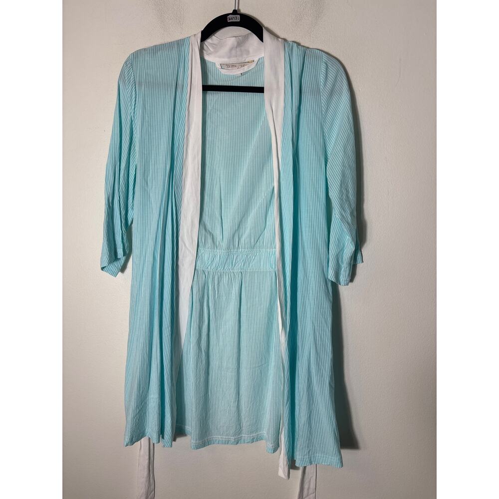The royal standard The Catalina Collection Teal and White Stripe Short Robe S/M